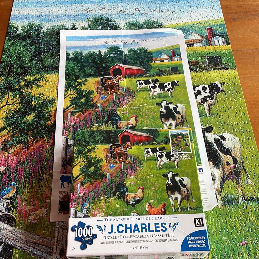 KI Puzzles Covered Bridge & Buggy the art of J. Charles. 1000 Pieces. EUC - Picture 3 of 12
